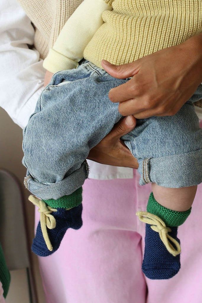 Baby Booties With Lace - Blue/Grass - Lifestyle Cut