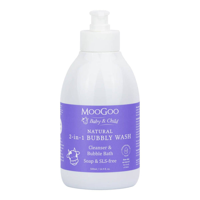 MooGoo Baby & Child 2-in-1 Bubbly Wash 500ml bottle on a white background