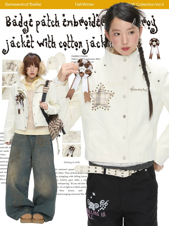 Badge patch embroidered corduroy jacket