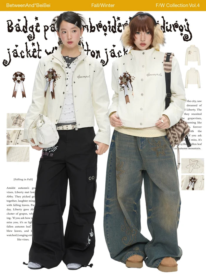 Badge patch embroidered corduroy jacket