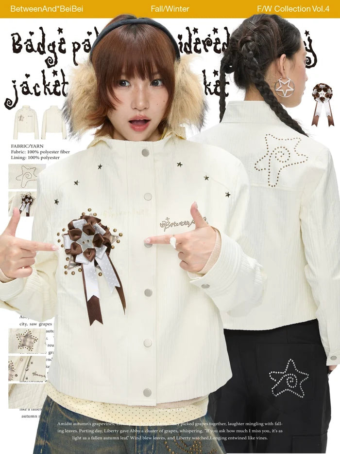 Badge patch embroidered corduroy jacket