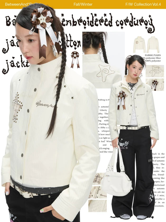 Badge patch embroidered corduroy jacket