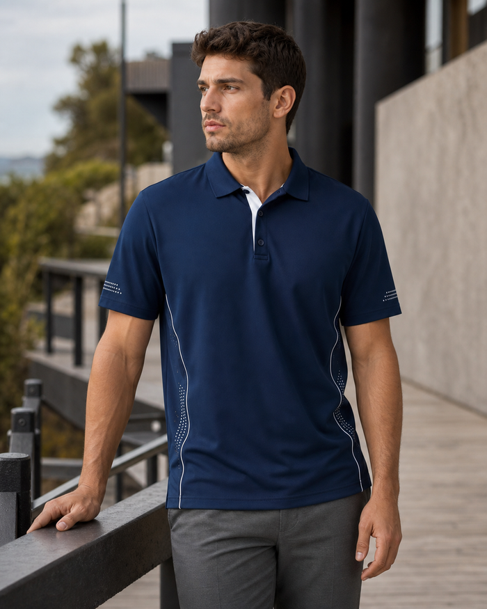 Balance Polo men's work polo on Australian catalogue model