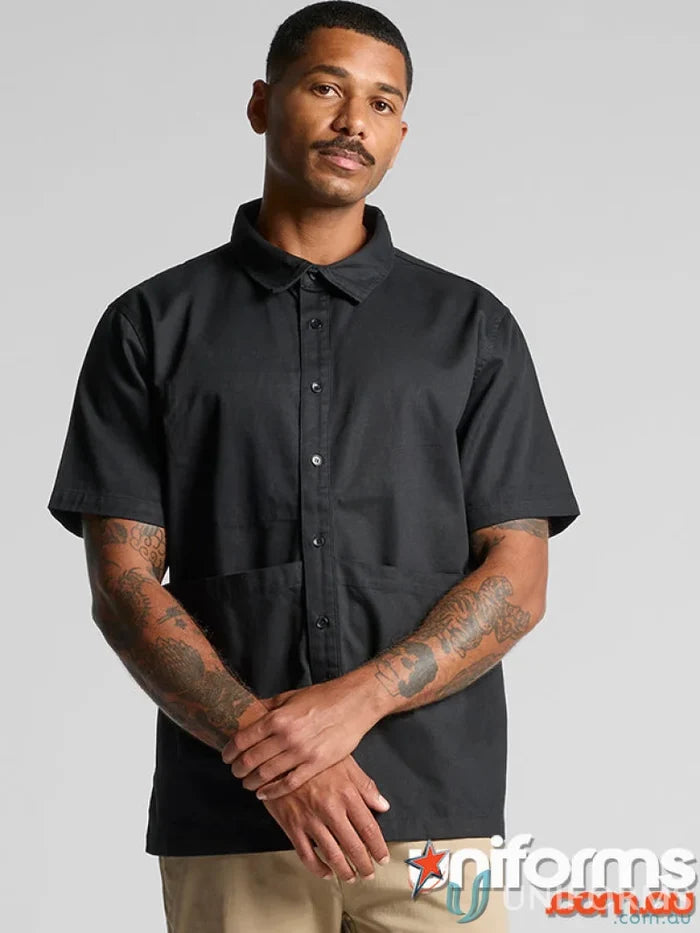 Black short-sleeved Barbers Shirt by [manufacturer name], perfect for quality workwear