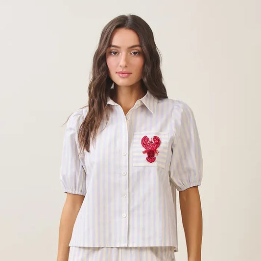 Beaded Lobster Sky Striped Shirt