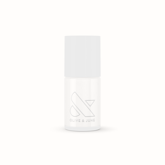 Bottle of BEB sheer white gel polish by Olive and June for a classic, fresh manicure at home or on the go