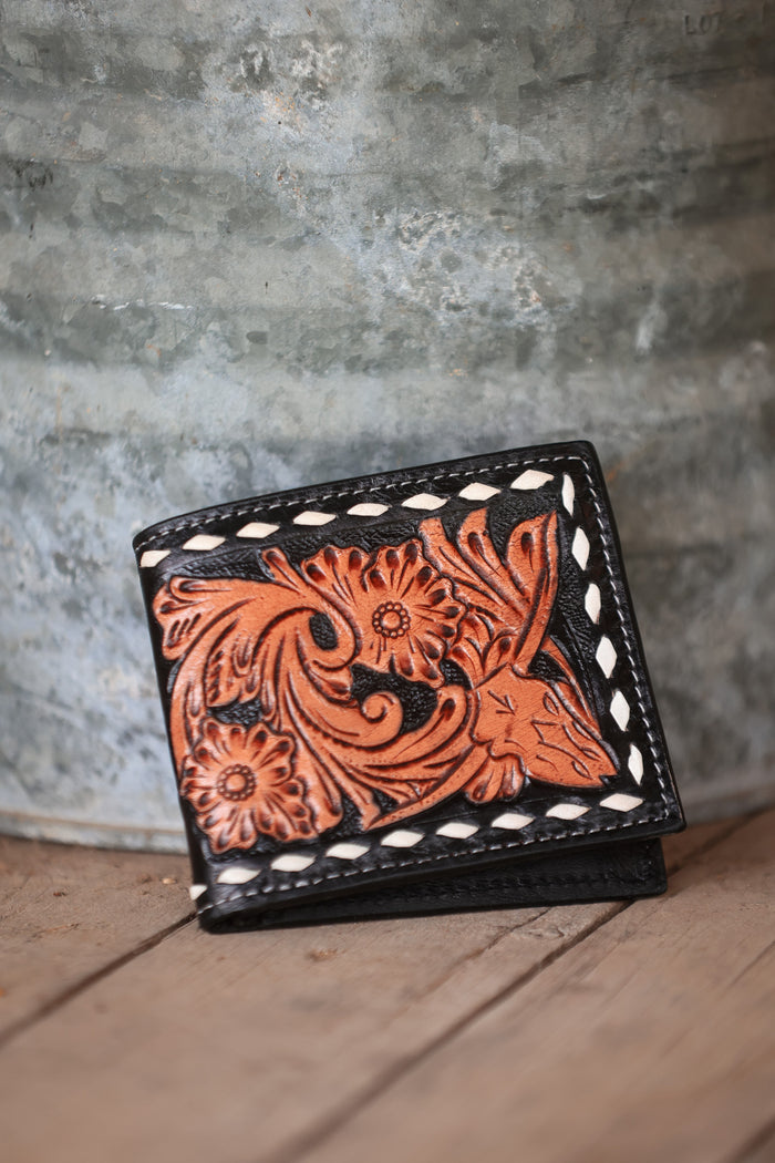 Bi-Fold Buck Stitch Floral Wallet