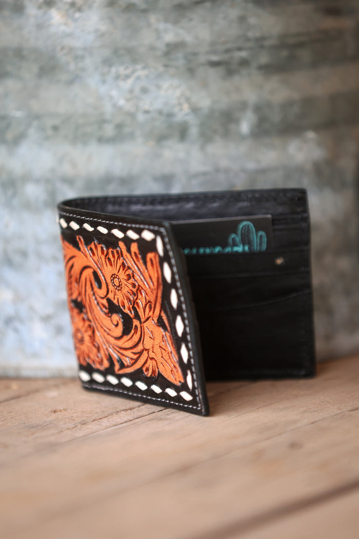 Bi-Fold Buck Stitch Floral Wallet