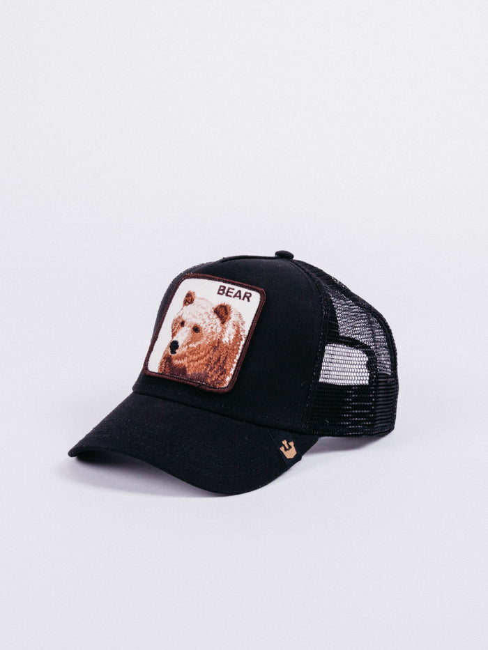 gorra Goorin Bros Big Bear Trucker Black visera curva rejilla camionero parche frontal animales oso