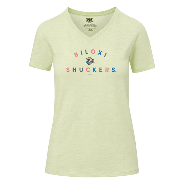 Biloxi Shuckers Women's V-Neck with Batting Oyster Logo Tee