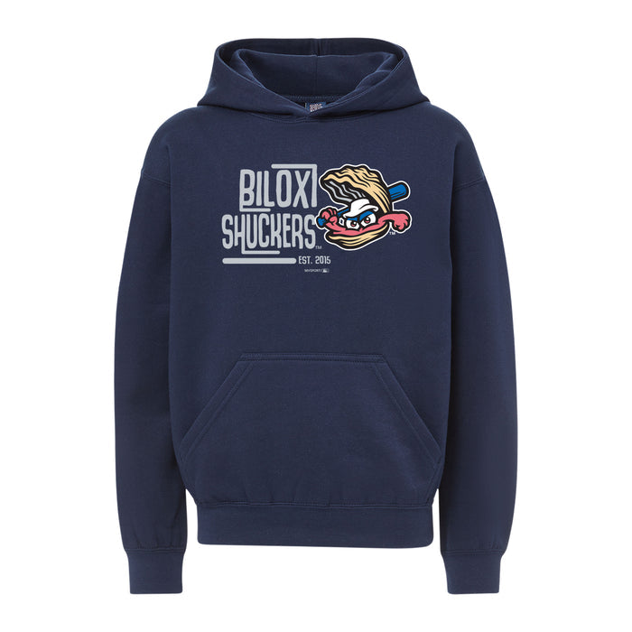 Biloxi Shuckers Youth Hoodie with Batting Oyster