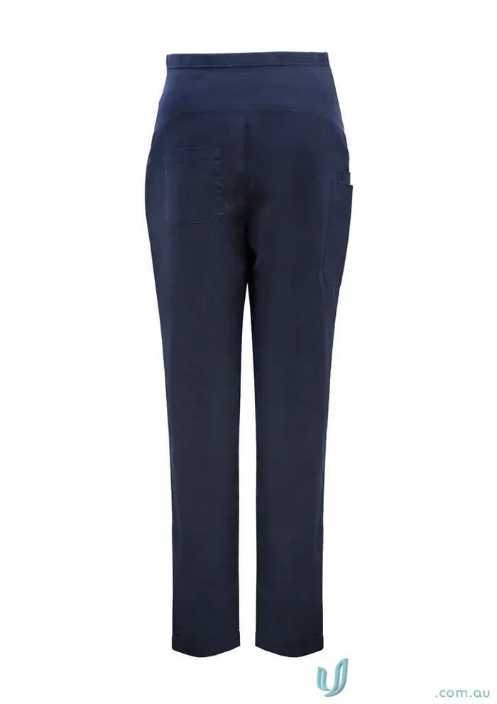 Dark blue rose maternity scrub pant with side pockets and SilverPlus antibacterial treatment