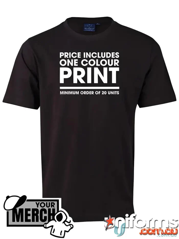 Merchandise Bargains Unbeatable Bargain Merchandise Deals TS20-MOQ100 Black Cotton Jersey Tshirt with Logo Merchandise in Black