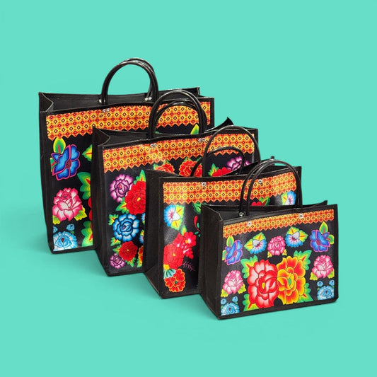 Black Floral Shopping Bag