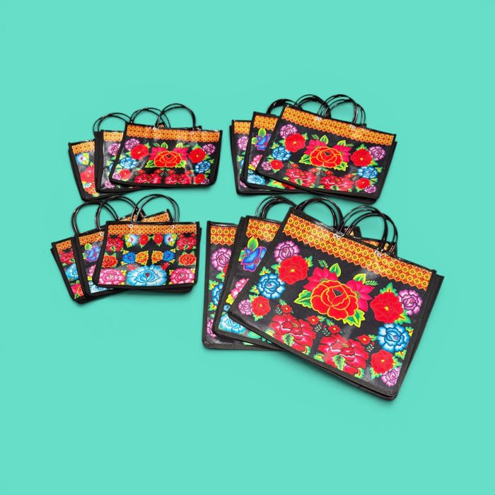 Black Floral Shopping Bag