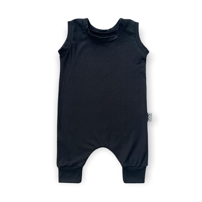Black Ribbed Harem Romper