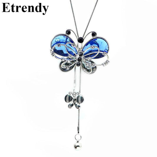 Blue Crystal Butterfly Necklace Women Long Necklaces & Pendants New Fashion Jewelry Wholesale