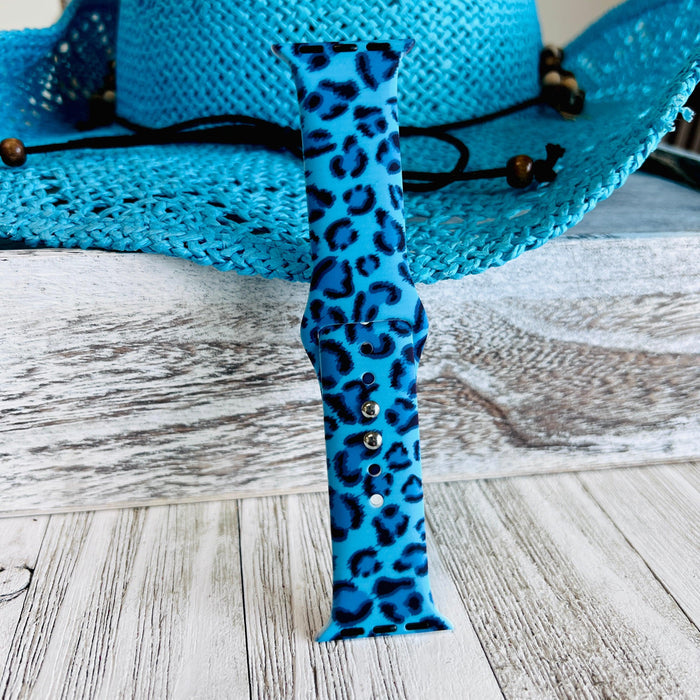 Blue Leopard Print Silicone Band For Apple Watch - Fancy Bands