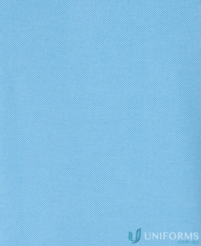 Light blue knitted fabric on JB’s Epaulette LS Polo featuring pique knit fabric and long sleeve style