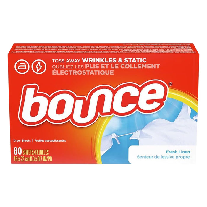 Bounce Fabric Softener Dryer Sheets Fresh Linen Scent – 80 Count – 6 Pack