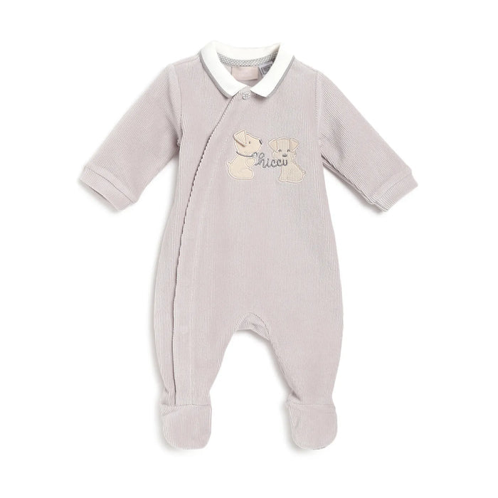 Boys Grey Applique Front Opening Babysuit