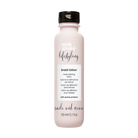 Bottle of milk_shake braid lotion on a white background