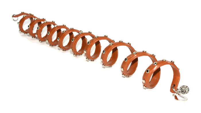 Brown Leather Rivet Ponytail Wrap - 12" Biker Hair Accessory side view