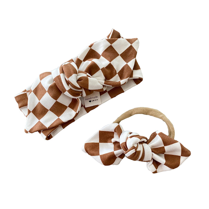 Brown Retro Checkered Bummies and/or Headbands