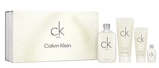 Calvin Klein CK One 4-Piece Set: 6.7 oz EDT, 6.8 oz Body Lotion, 3.4 oz Shower Gel, and Mini