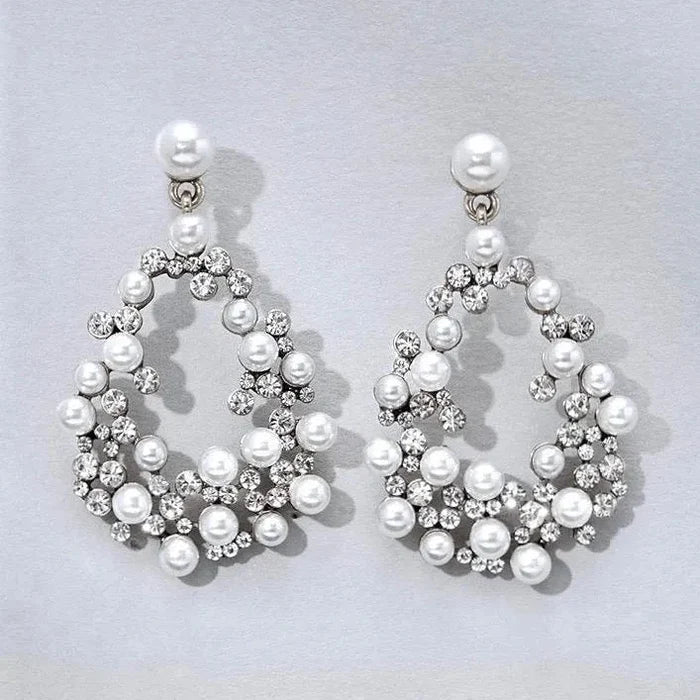 Pearl Wedding Jewelry - Pearl and Rhinestone Bridal Earrings
