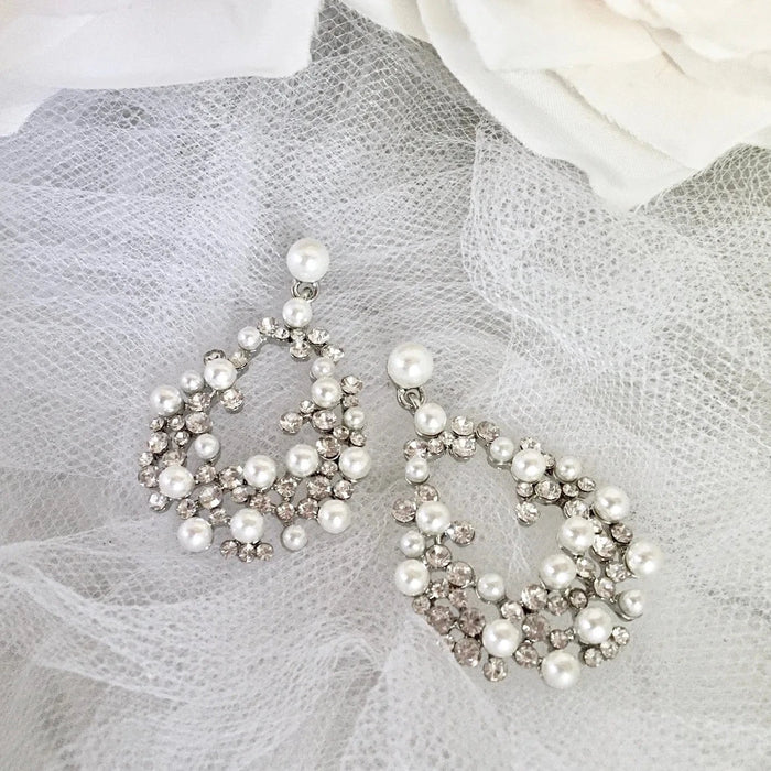 Wedding Jewelry - Pearl and Rhinestone Bridal Earrings