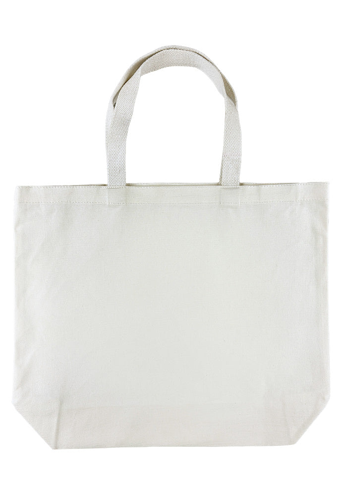 Off-white rectangular canvas tote bag on a white background.