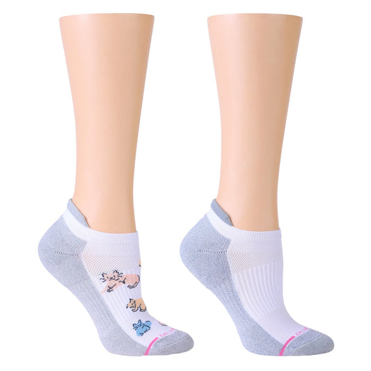 Ankle compression socks featuring a cat print design with a white and gray color scheme.