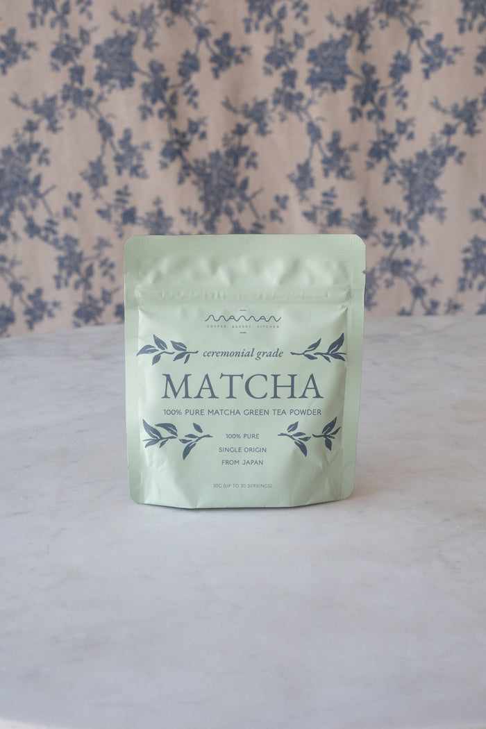 Light green maman matcha powder pouch.