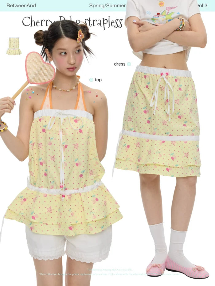 Cherry Bobo strapless sleeveless dress