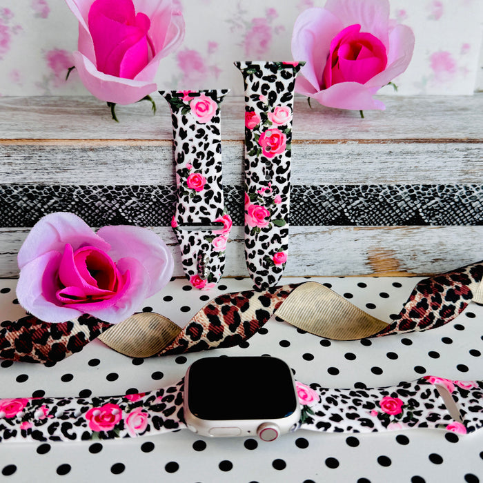 Chic Leopard Roses Print Silicone Band For Apple Watch - Fancy Bands