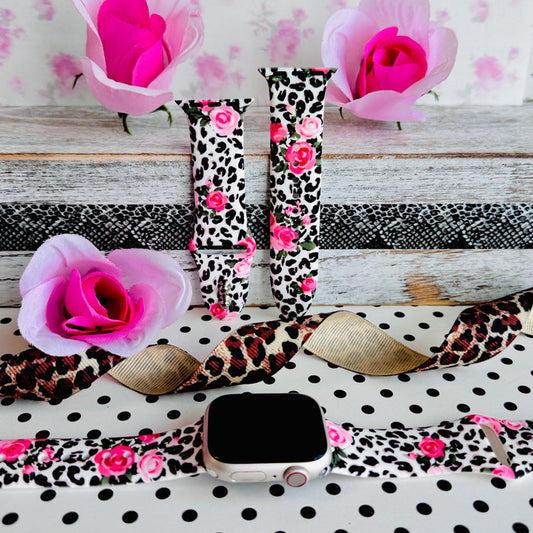 Chic Leopard Roses Print Silicone Band For Apple Watch - Fancy Bands
