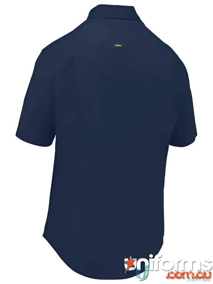 Navy blue bisley closed short-sleeved cool lightweight shirt for fit body chest looks fresh