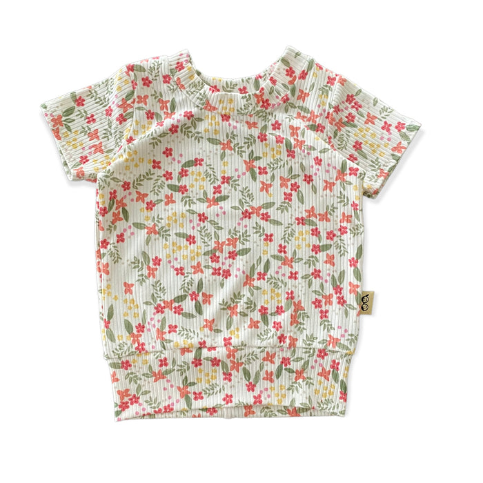 Colorful Dainty Flowers on White Ribbed Summer Lounge Set