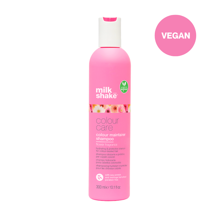 Pink shampoo bottle with 'milk_shake' branding on a white background