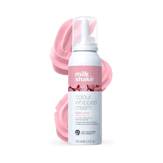 Bottle of milk_shake Colour Whipped Cream in light pink on a white background