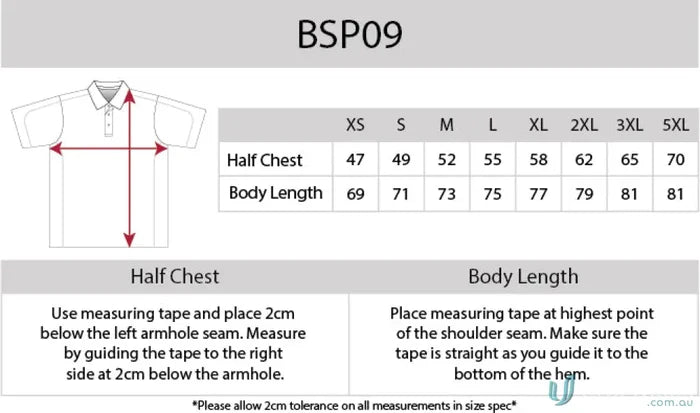 Clothing size chart for Cooldry Waffle Knit Polo with moisture management technology