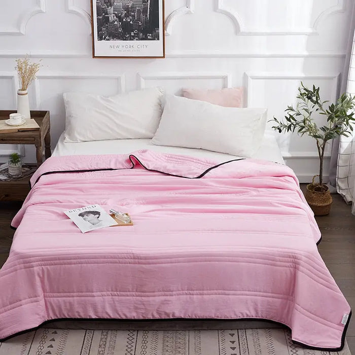 Cooling cotton summer blanket from LondonLaneStore, soft lightweight sleep cover, breathable and comfortable bedding for warm weather.