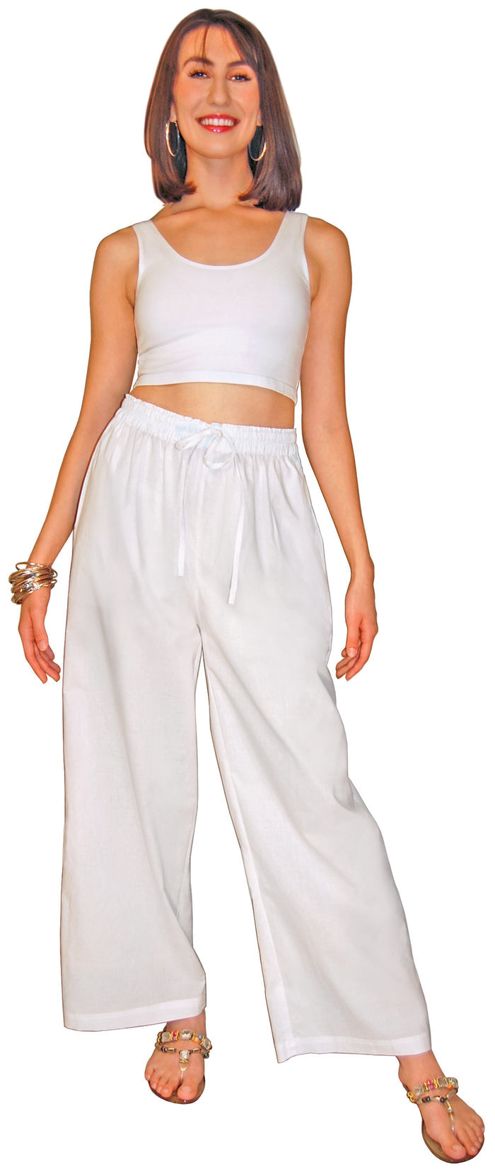 Cotton Drawstring Pants w/ Elastic Waist