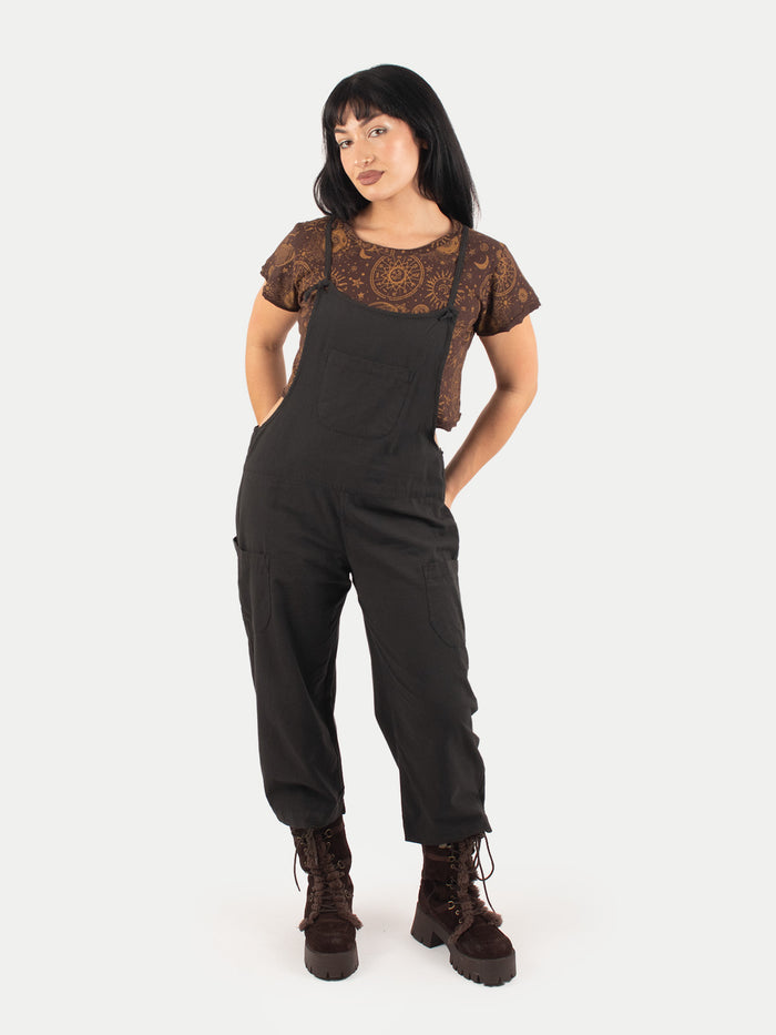 Cotton Flower Overalls | Black-Image 1