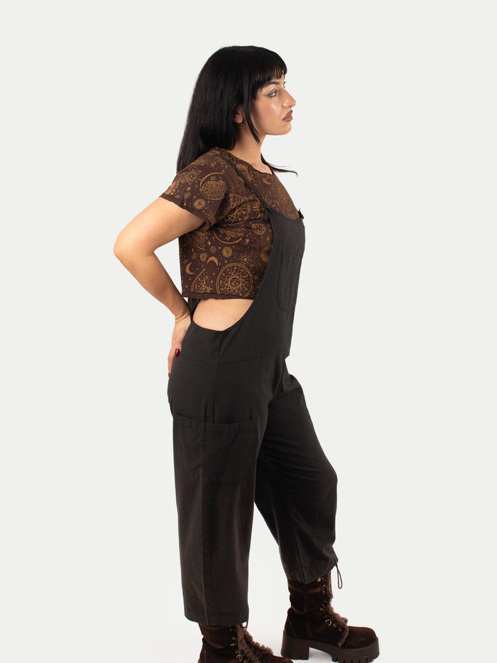 Cotton Flower Overalls | Black-Image 2