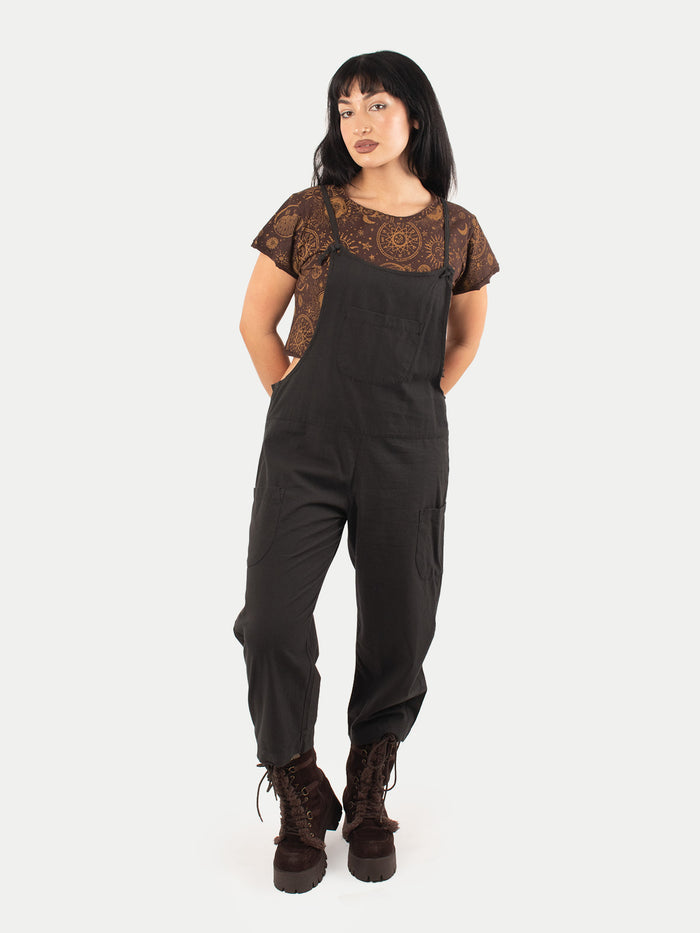 Cotton Flower Overalls | Black-Image 4