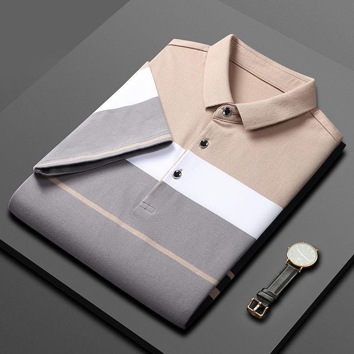Cotton Striped Stitching Polo Shirt Men's High-end Light Business Striped T-shirt