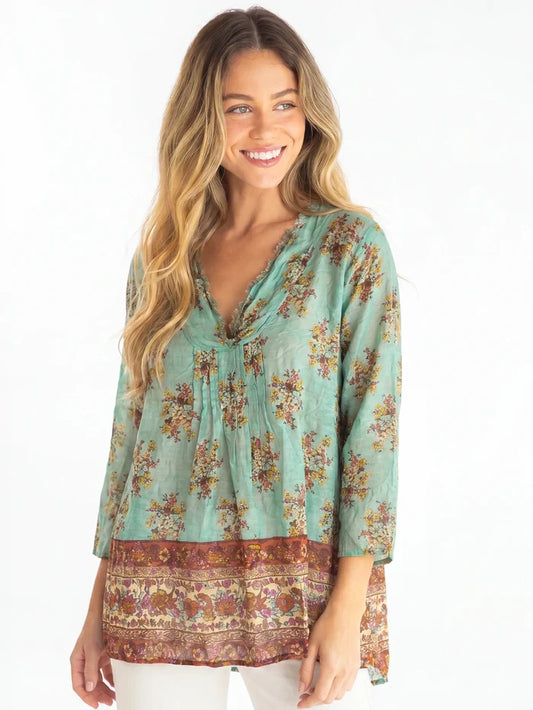 Cotton Tunic-In-A-Bag - Aqua Riviera Floral-view 1