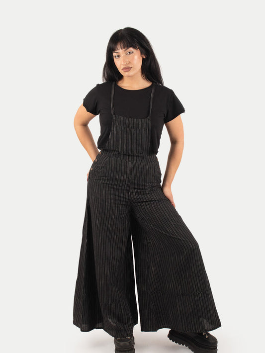 Cotton Wide Leg Overalls | Black-Image 1